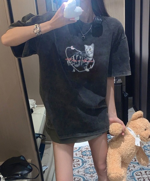 Kuroba(クロバ)の「ヴィンテージライクキャットTシャツ(Tシャツ/カットソー・レディース・チャコールグレー・L/M)」の6枚目の写真