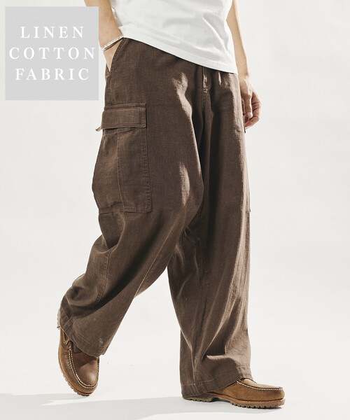 FREAK'S STORE(フリークスストア)の「LINEN COTTON EASY CARGO PANTS/リネンコットン イージーカーゴパンツ【セットアップ対応】(カーゴパンツ・メンズ・ネイビー/チャコールグレー/ブラウン・MEDIUM/LARGE)」の6枚目の写真