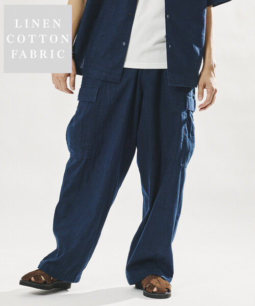 FREAK'S STORE(フリークスストア)の「LINEN COTTON EASY CARGO PANTS/リネンコットン イージーカーゴパンツ【セットアップ対応】(カーゴパンツ・メンズ・ネイビー/チャコールグレー/ブラウン・MEDIUM/LARGE)」の4枚目の写真