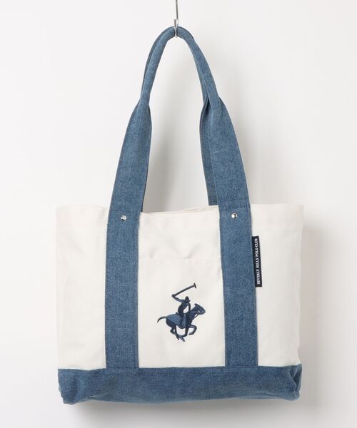 BEVERLY HILLS POLO CLUB(ビバリーヒルズポロクラブ)の「【BEVERLY HILLS POLO CLUB / ビバリーヒルズポロクラブ】16ozキャンバスロゴ刺繍 ミドルサイズ トートバッグ(トートバッグ・レディース・ホワイト系3/ブラック/ホワイト系1/ホワイト系2・FREE)」の2枚目の写真