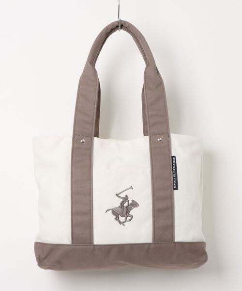 BEVERLY HILLS POLO CLUB(ビバリーヒルズポロクラブ)の「【BEVERLY HILLS POLO CLUB / ビバリーヒルズポロクラブ】16ozキャンバスロゴ刺繍 ミドルサイズ トートバッグ(トートバッグ・レディース・ホワイト系3/ブラック/ホワイト系1/ホワイト系2・FREE)」の4枚目の写真