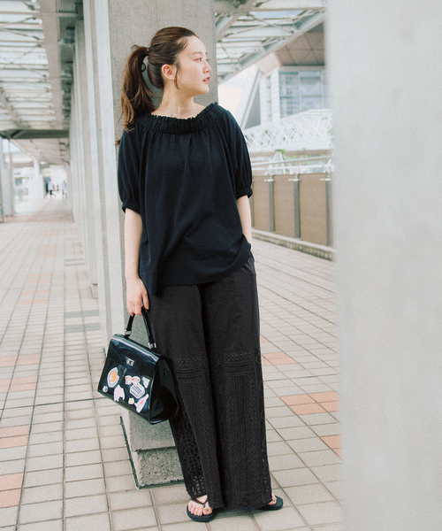 IENA（イエナ）の「《/手洗い可》ENパッチワークレースイージーパンツ（その他パンツ・レディース・ブラック/ホワイト・38/36）」の4枚目の写真