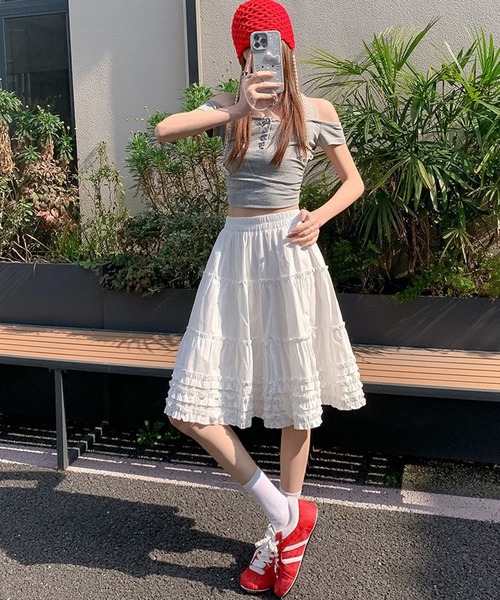 HALEY PESCA(ヘーリーペスカ)の「HALEY PESCA/ティアードフリルボリュームスカート(スカート・レディース・ホワイト・MEDIUM/LARGE/SMALL)」の7枚目の写真