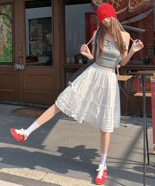 HALEY PESCA(ヘーリーペスカ)の「HALEY PESCA/ティアードフリルボリュームスカート(スカート・レディース・ホワイト・MEDIUM/LARGE/SMALL)」の9枚目の写真