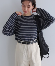 シアーボーダー長袖トップス