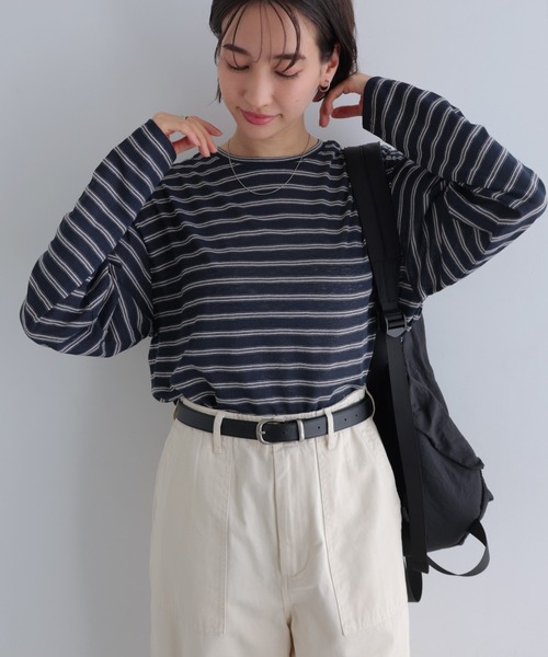andme(アンドミー)の「シアーボーダー長袖トップス(Tシャツ/カットソー・レディース・ネイビー/カーキ/ボルドー・FREE)」の1枚目の写真