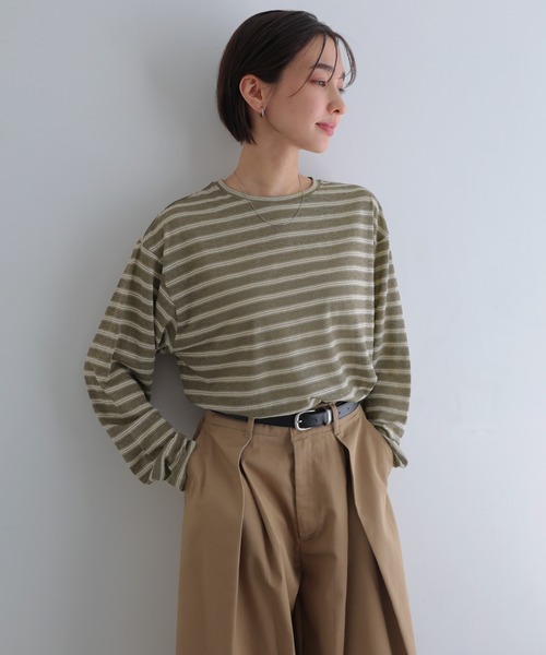 andme(アンドミー)の「シアーボーダー長袖トップス(Tシャツ/カットソー・レディース・ネイビー/カーキ/ボルドー・FREE)」の20枚目の写真
