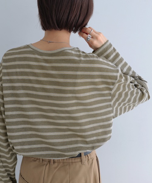 andme(アンドミー)の「シアーボーダー長袖トップス(Tシャツ/カットソー・レディース・ネイビー/カーキ/ボルドー・FREE)」の17枚目の写真