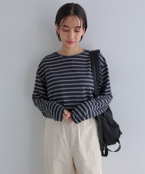 andme(アンドミー)の「シアーボーダー長袖トップス(Tシャツ/カットソー・レディース・ネイビー/カーキ/ボルドー・FREE)」の11枚目の写真