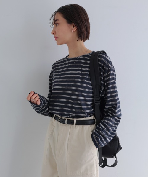 andme(アンドミー)の「シアーボーダー長袖トップス(Tシャツ/カットソー・レディース・ネイビー/カーキ/ボルドー・FREE)」の10枚目の写真