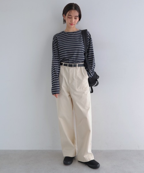 andme(アンドミー)の「シアーボーダー長袖トップス(Tシャツ/カットソー・レディース・ネイビー/カーキ/ボルドー・FREE)」の12枚目の写真
