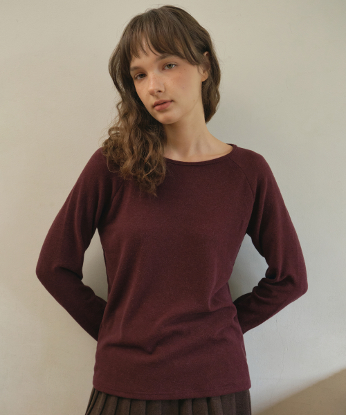 OURNOSTALGIA(アワー ノスタルジア)の「Basic angora raglan long sleeve t-shirt_Wine(O25-TP15)(Tシャツ/カットソー・レディース・Wine・FREE)」の1枚目の写真