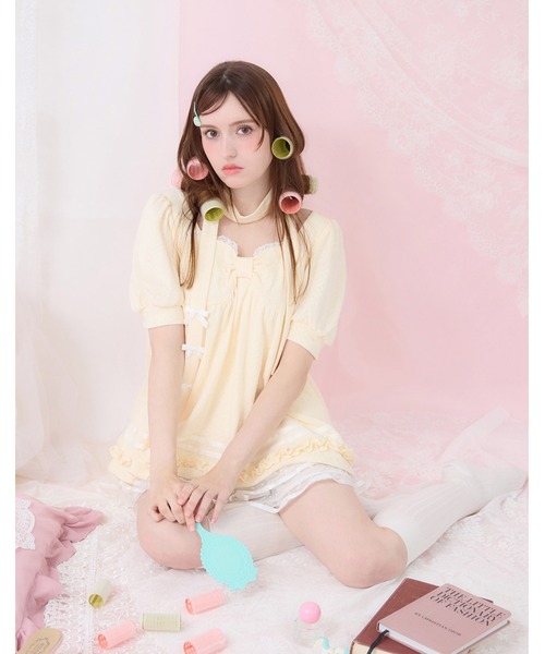 ribbon tie puff T-shirts（Tシャツ/カットソー）｜Lolime by mellfy 