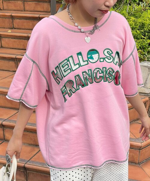 HELLO.SANFRANCISCO(ハローサンフランシスコ)の「【HELLO.SANFRANCISCO/ハローサンフランシスコ】2WAYハロサンカットアウト半袖TEE(Tシャツ/カットソー・レディース・ピンク/ライトグレー/ブルー・ONE SIZE)」の3枚目の写真