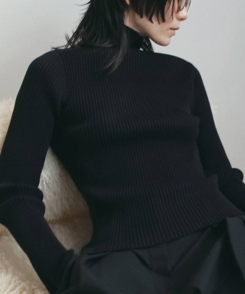 anuke(アンヌーク)の「anuke Slit Turtle Knit スリットタートルニット/62620539(ニット/セーター・レディース・アイボリー/ミックスグレー/ブラック・ONE SIZE)」の3枚目の写真