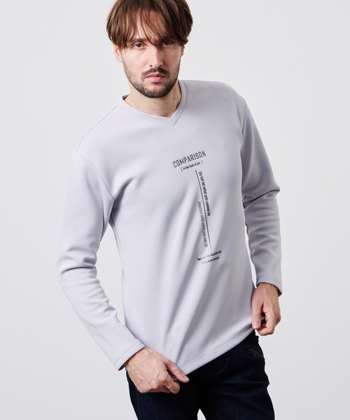 HIDEAWAYS NICOLE(ハイダウェイニコル)の「ストレッチポンチジェルプリントVネック長袖Tシャツ(Tシャツ/カットソー・メンズ・ブラック/オフホワイト/ネイビー/シルバーグレー・X-LARGE/LARGE/MEDIUM)」の4枚目の写真