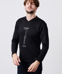 ストレッチポンチジェルプリントVネック長袖Tシャツ
