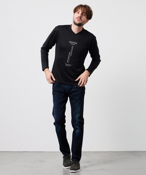 HIDEAWAYS NICOLE(ハイダウェイニコル)の「ストレッチポンチジェルプリントVネック長袖Tシャツ(Tシャツ/カットソー・メンズ・ブラック/オフホワイト/ネイビー/シルバーグレー・X-LARGE/LARGE/MEDIUM)」の13枚目の写真