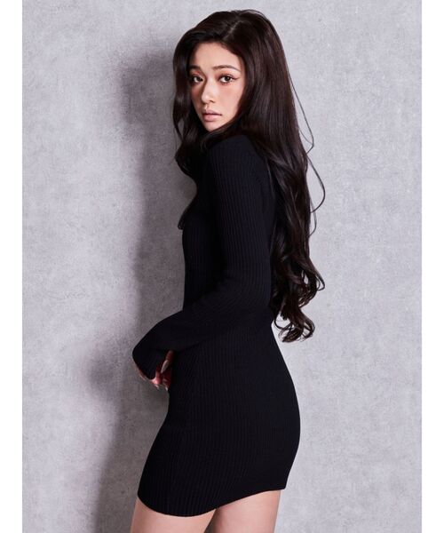 GYDA(ジェイダ)の「GG bijou MOLD long sleeveニットワンピース(ワンピース・レディース・ブラック/グレー・FREE)」の4枚目の写真