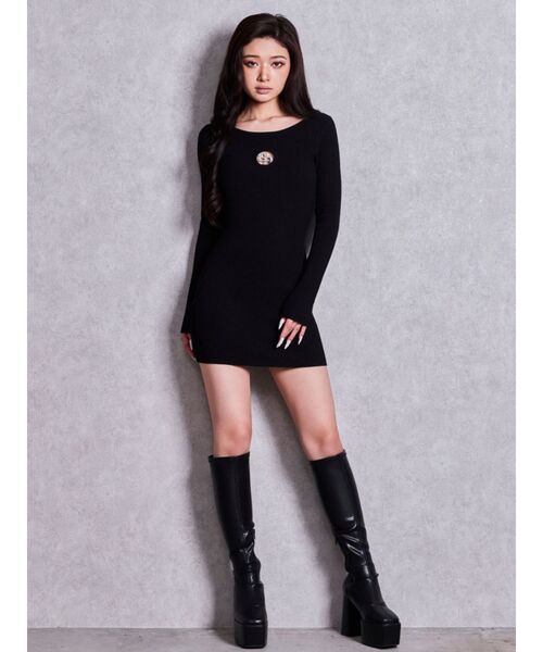 GYDA(ジェイダ)の「GG bijou MOLD long sleeveニットワンピース(ワンピース・レディース・ブラック/グレー・FREE)」の5枚目の写真