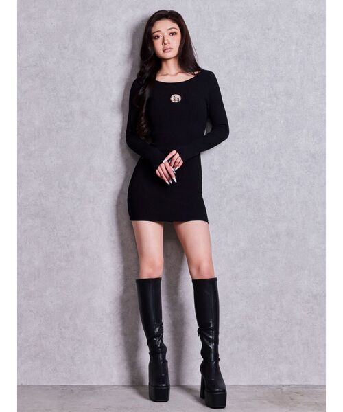 GYDA(ジェイダ)の「GG bijou MOLD long sleeveニットワンピース(ワンピース・レディース・ブラック/グレー・FREE)」の6枚目の写真