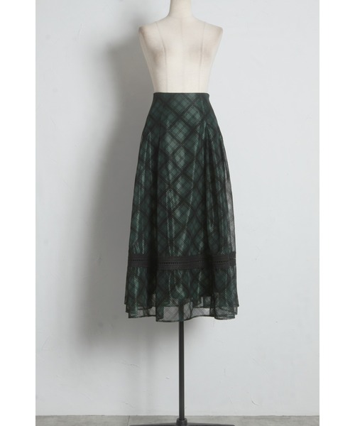 tocco closet(トッコ クローゼット)の「バックレースアップ裾ラインレース切り替えシアーフロッキーチェックフレアスカート(スカート・レディース・ダークグリーン/ライトベージュ・M)」の18枚目の写真