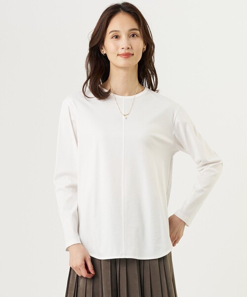 J.PRESS(ジェイプレス)の「【2WAY・レイヤードスタイルに】コットンスムース シャツテール カットソー(Tシャツ/カットソー・レディース・ホワイト系・F)」の1枚目の写真