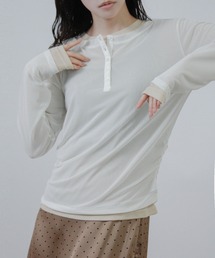Social GIRL | 【セット商品】 シアー レイヤード ヘンリーネック Tシャツ 長袖 ロンT(Tシャツ/カットソー)