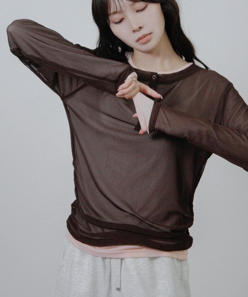 Social GIRL(ソーシャルガール)の「【セット商品】 シアー レイヤード ヘンリーネック Tシャツ 長袖 ロンT(Tシャツ/カットソー・レディース・ブラック/ブラウン/ネイビー/アイボリー・M)」の21枚目の写真