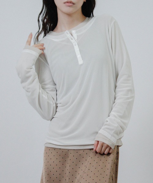 Social GIRL(ソーシャルガール)の「【セット商品】 シアー レイヤード ヘンリーネック Tシャツ 長袖 ロンT(Tシャツ/カットソー・レディース・ブラック/ブラウン/ネイビー/アイボリー・M)」の14枚目の写真