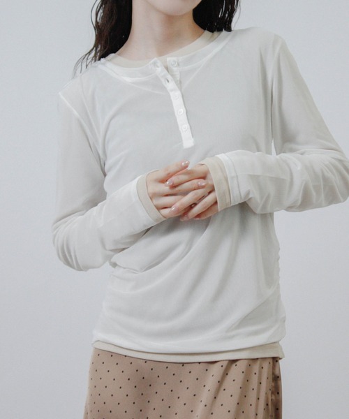 Social GIRL(ソーシャルガール)の「【セット商品】 シアー レイヤード ヘンリーネック Tシャツ 長袖 ロンT(Tシャツ/カットソー・レディース・ブラック/ブラウン/ネイビー/アイボリー・M)」の18枚目の写真