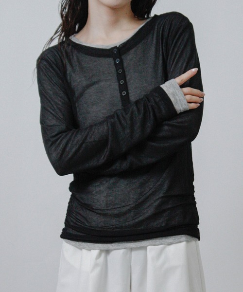 Social GIRL(ソーシャルガール)の「【セット商品】 シアー レイヤード ヘンリーネック Tシャツ 長袖 ロンT(Tシャツ/カットソー・レディース・ブラック/ブラウン/ネイビー/アイボリー・M)」の22枚目の写真
