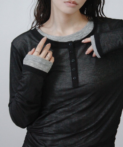 Social GIRL(ソーシャルガール)の「【セット商品】 シアー レイヤード ヘンリーネック Tシャツ 長袖 ロンT(Tシャツ/カットソー・レディース・ブラック/ブラウン/ネイビー/アイボリー・M)」の10枚目の写真