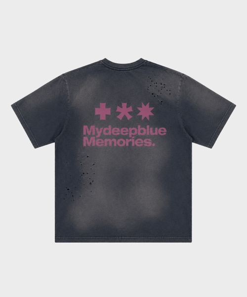 mydeepbluememories(マイディープブルーメモリーズ)の「MM GRUNGE WASHED PUNCHING T-SHIRTS(CHARCOAL)(Tシャツ/カットソー・レディース・ミックスグレー・1/2)」の1枚目の写真