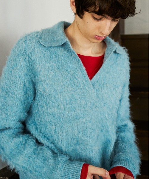 CAMPHOR WOOD(カンファーウッド)の「MOHAIR TOUCH SUPER SHAGGY SKIPPER KNIT SHIRT / モヘアタッチスーパーシャギースキッパーニットシャツ(ニット/セーター・メンズ・スモークピンク/ライトブルー/ブラック・MEDIUM/LARGE)」の5枚目の写真