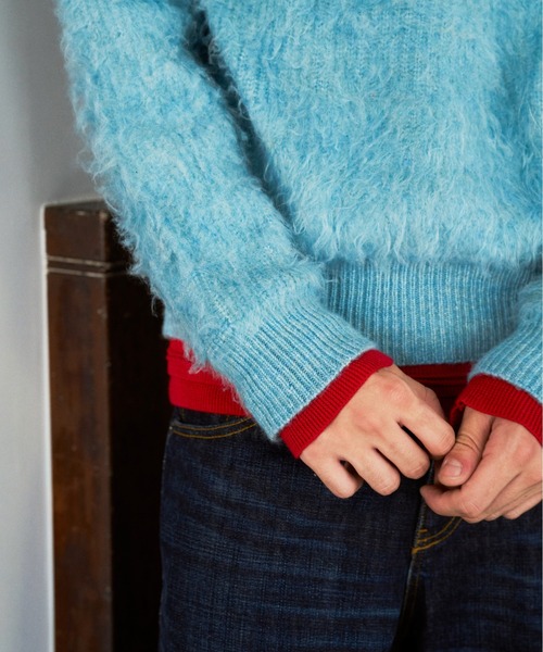 CAMPHOR WOOD(カンファーウッド)の「MOHAIR TOUCH SUPER SHAGGY SKIPPER KNIT SHIRT / モヘアタッチスーパーシャギースキッパーニットシャツ(ニット/セーター・メンズ・スモークピンク/ライトブルー/ブラック・MEDIUM/LARGE)」の6枚目の写真