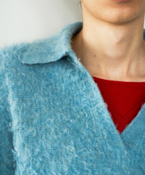 CAMPHOR WOOD(カンファーウッド)の「MOHAIR TOUCH SUPER SHAGGY SKIPPER KNIT SHIRT / モヘアタッチスーパーシャギースキッパーニットシャツ(ニット/セーター・メンズ・スモークピンク/ライトブルー/ブラック・MEDIUM/LARGE)」の8枚目の写真