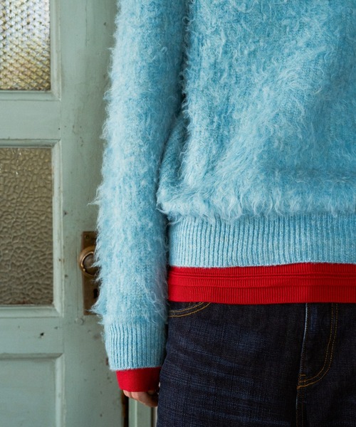 CAMPHOR WOOD(カンファーウッド)の「MOHAIR TOUCH SUPER SHAGGY SKIPPER KNIT SHIRT / モヘアタッチスーパーシャギースキッパーニットシャツ(ニット/セーター・メンズ・スモークピンク/ライトブルー/ブラック・MEDIUM/LARGE)」の9枚目の写真