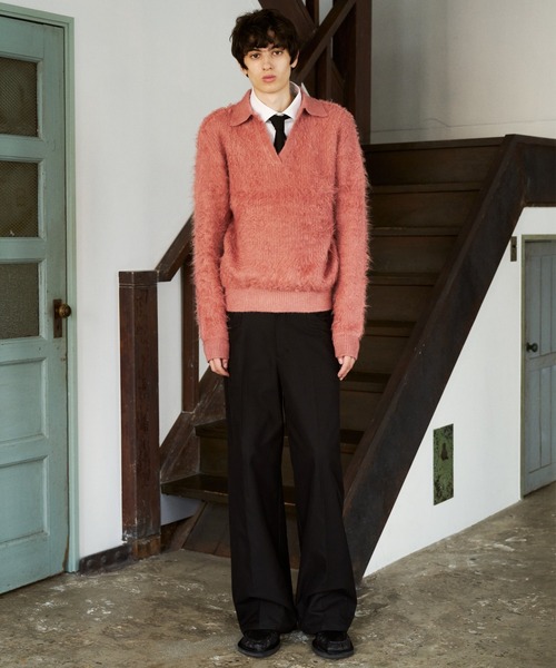 CAMPHOR WOOD(カンファーウッド)の「MOHAIR TOUCH SUPER SHAGGY SKIPPER KNIT SHIRT / モヘアタッチスーパーシャギースキッパーニットシャツ(ニット/セーター・メンズ・スモークピンク/ライトブルー/ブラック・MEDIUM/LARGE)」の10枚目の写真