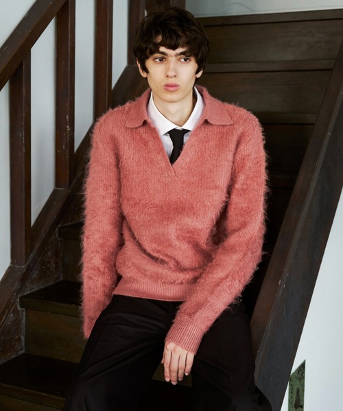 CAMPHOR WOOD(カンファーウッド)の「MOHAIR TOUCH SUPER SHAGGY SKIPPER KNIT SHIRT / モヘアタッチスーパーシャギースキッパーニットシャツ(ニット/セーター・メンズ・スモークピンク/ライトブルー/ブラック・MEDIUM/LARGE)」の13枚目の写真