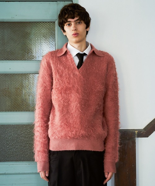 CAMPHOR WOOD(カンファーウッド)の「MOHAIR TOUCH SUPER SHAGGY SKIPPER KNIT SHIRT / モヘアタッチスーパーシャギースキッパーニットシャツ(ニット/セーター・メンズ・スモークピンク/ライトブルー/ブラック・MEDIUM/LARGE)」の15枚目の写真