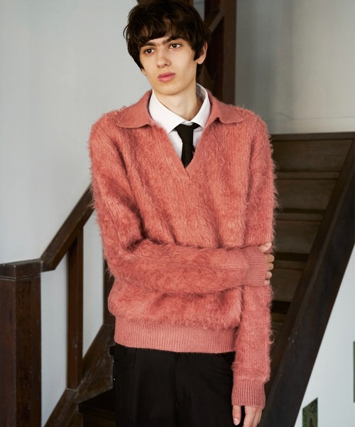CAMPHOR WOOD(カンファーウッド)の「MOHAIR TOUCH SUPER SHAGGY SKIPPER KNIT SHIRT / モヘアタッチスーパーシャギースキッパーニットシャツ(ニット/セーター・メンズ・スモークピンク/ライトブルー/ブラック・MEDIUM/LARGE)」の19枚目の写真