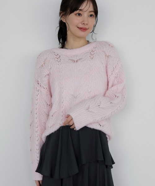 AMUU. PRECIEUSE(アムープレシューズ)の「リボンネックレースシアーニット(ニット/セーター・レディース・ブラック/グレー/アイボリー/ピンク・FREE)」の7枚目の写真