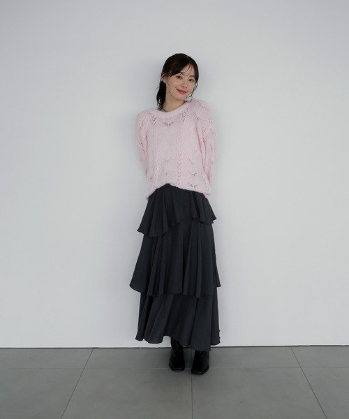 AMUU. PRECIEUSE(アムープレシューズ)の「リボンネックレースシアーニット(ニット/セーター・レディース・ブラック/グレー/アイボリー/ピンク・FREE)」の9枚目の写真