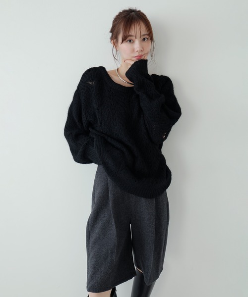 AMUU. PRECIEUSE(アムープレシューズ)の「リボンネックレースシアーニット(ニット/セーター・レディース・ブラック/グレー/アイボリー/ピンク・FREE)」の10枚目の写真