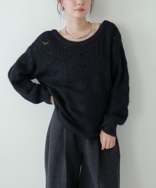 AMUU. PRECIEUSE(アムープレシューズ)の「リボンネックレースシアーニット(ニット/セーター・レディース・ブラック/グレー/アイボリー/ピンク・FREE)」の12枚目の写真
