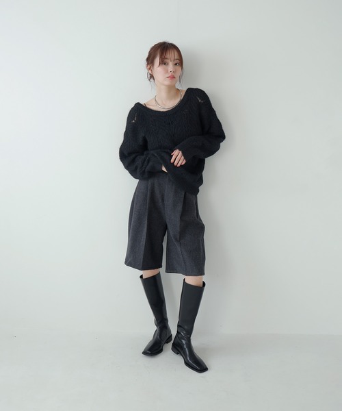 AMUU. PRECIEUSE(アムープレシューズ)の「リボンネックレースシアーニット(ニット/セーター・レディース・ブラック/グレー/アイボリー/ピンク・FREE)」の13枚目の写真