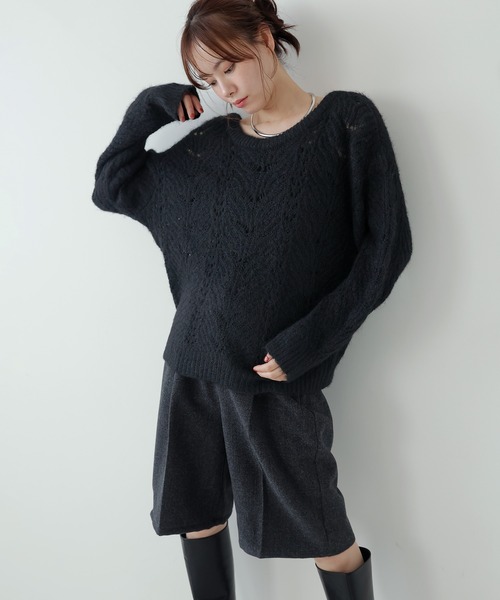 AMUU. PRECIEUSE(アムープレシューズ)の「リボンネックレースシアーニット(ニット/セーター・レディース・ブラック/グレー/アイボリー/ピンク・FREE)」の14枚目の写真