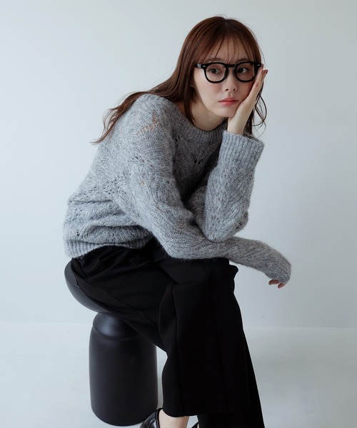 AMUU. PRECIEUSE(アムープレシューズ)の「リボンネックレースシアーニット(ニット/セーター・レディース・ブラック/グレー/アイボリー/ピンク・FREE)」の18枚目の写真
