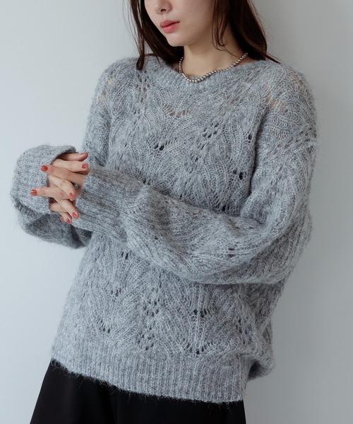 AMUU. PRECIEUSE(アムープレシューズ)の「リボンネックレースシアーニット(ニット/セーター・レディース・ブラック/グレー/アイボリー/ピンク・FREE)」の21枚目の写真